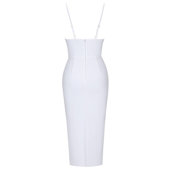 White Strappy Sleeveless Slit Midi Bandage Dress - Picture 4 of 6